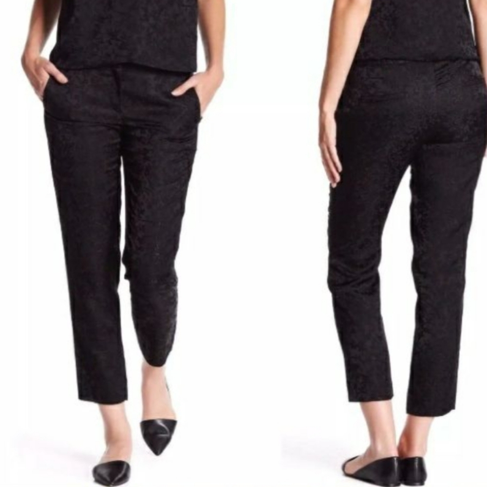 Theory thaniel ivy jacquard black floral straight leg pants 2